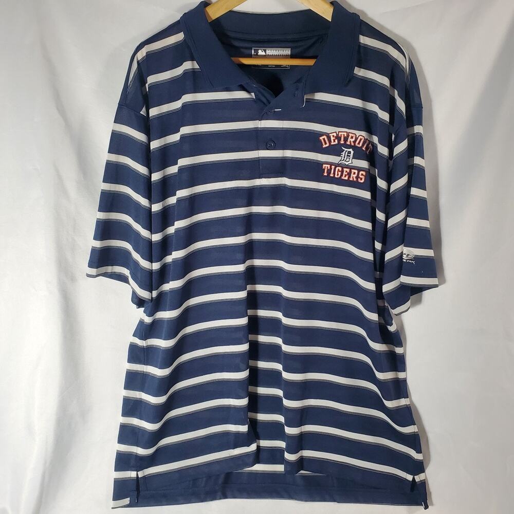 Detroit Tigers Polo Shirt XL Blue Striped MLB True Fan Licensed Golf Style